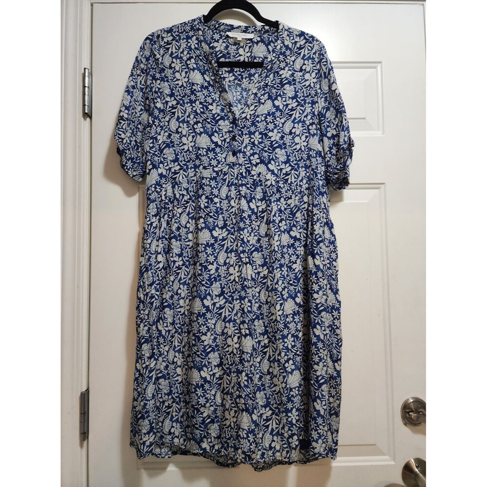 Gerard Darel Paris Luxury Blue & White French Floral V-Neck Dress Size M